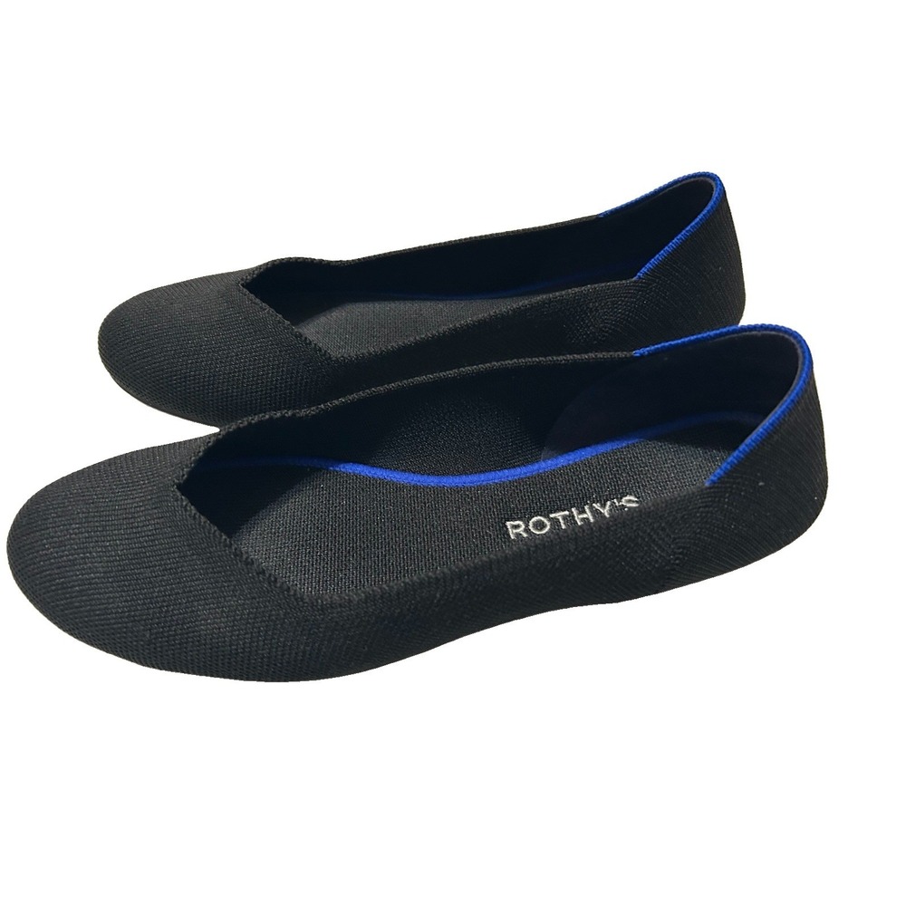 Rothy's Womens Black Blue Halo The Flat Round Toe Ballet Shoes Knit Size 9.5